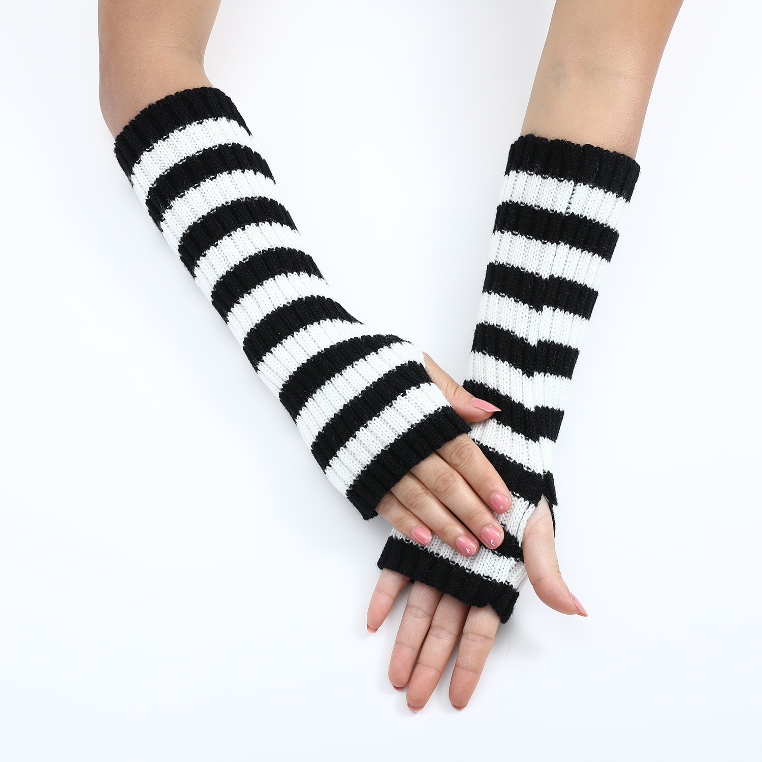 Manchons sans doigts rayés Y2K - Fingerless Glove Knit avis et prix